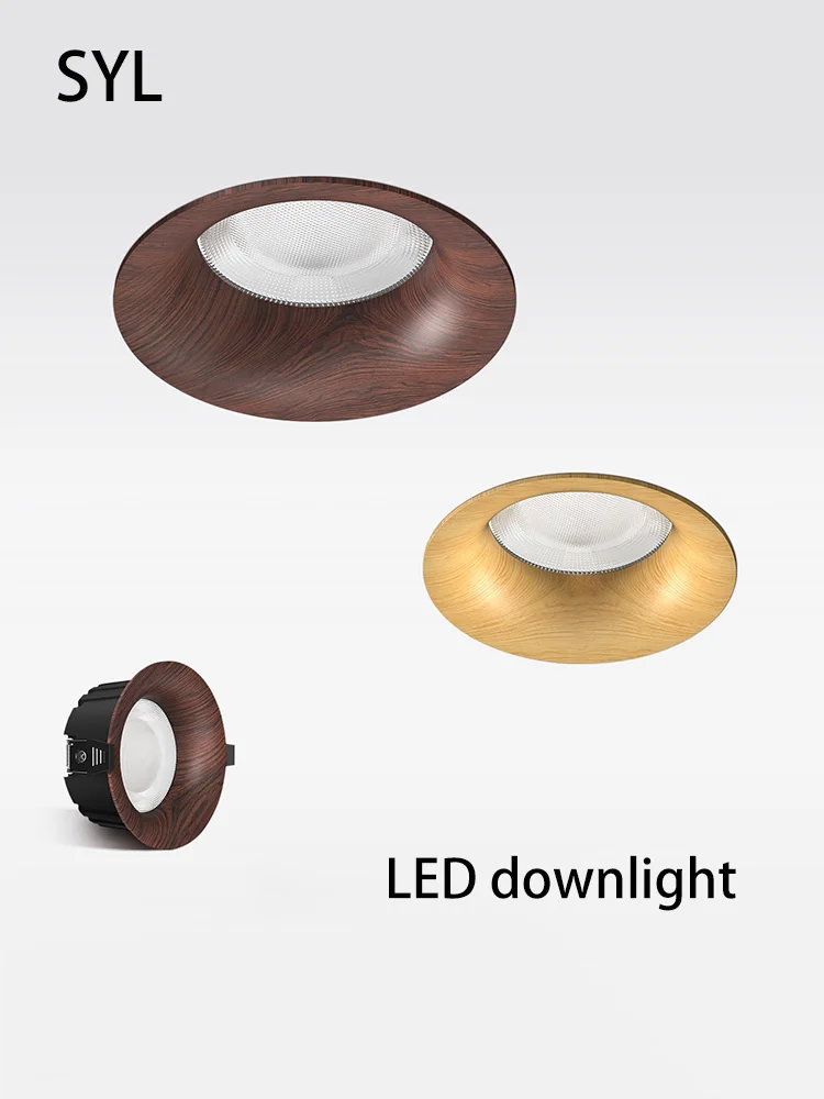Led Downlight Recessed Round Spot Light Walnut Log Wood Color Natural Style Anti Glare Atmosphere Home Lighting Fixture 110V 220