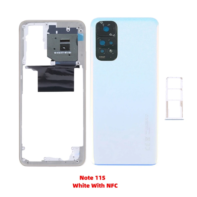 For Xiaomi Redmi Note 11S Middle Frame With NFC + Back Door Cover + Camera Lens + Sim tray Smartphone Repair Parts