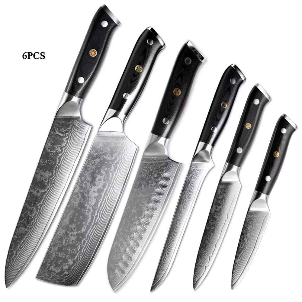 

XITUO Damascus Steel Kitchen Chef Knife VG10 Professional Japanese Santoku Sushi Cleaver Utility Paring Knife Set G10 Handle New
