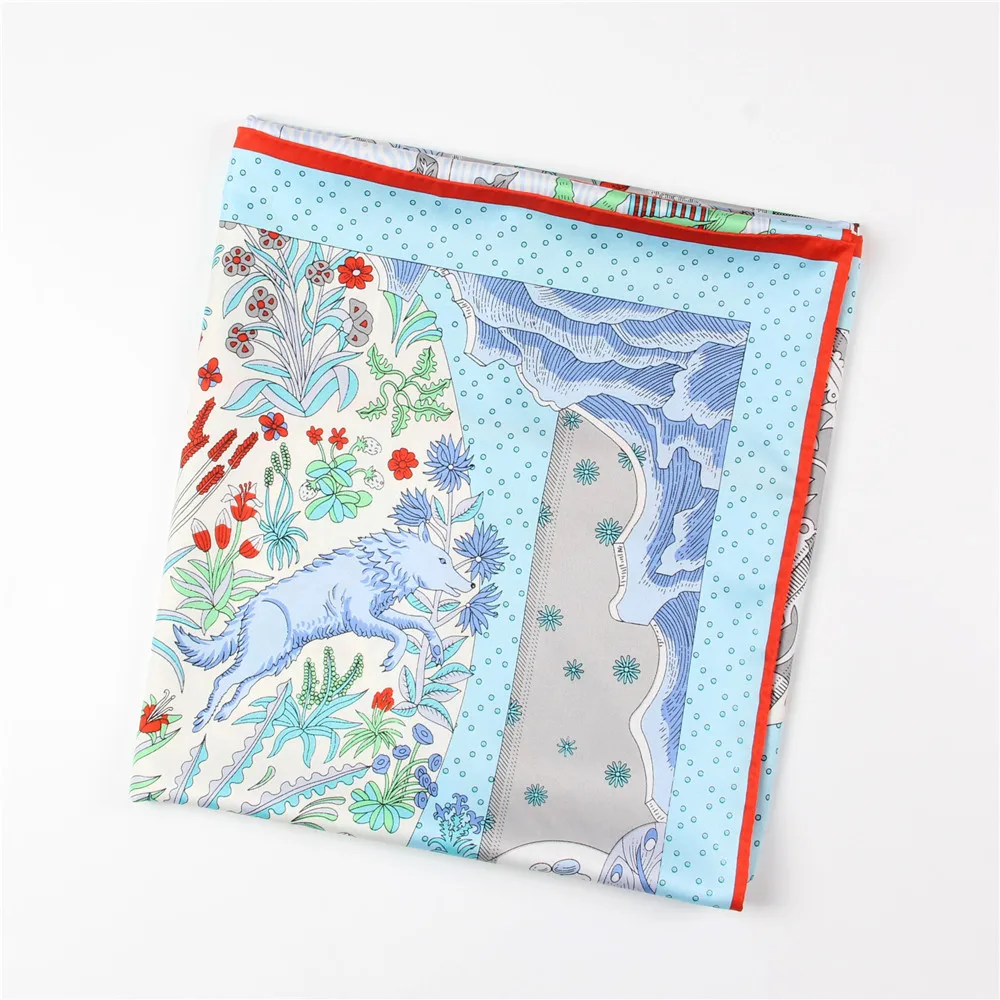 Manueller handgerollter Twill-Seidenschal für Damen, Konzertdruck, quadratische Schals, Wraps, Echarpes, gekräuselte Foulards, Femme, Bandana, Hijabs, 90 cm – Detail 4