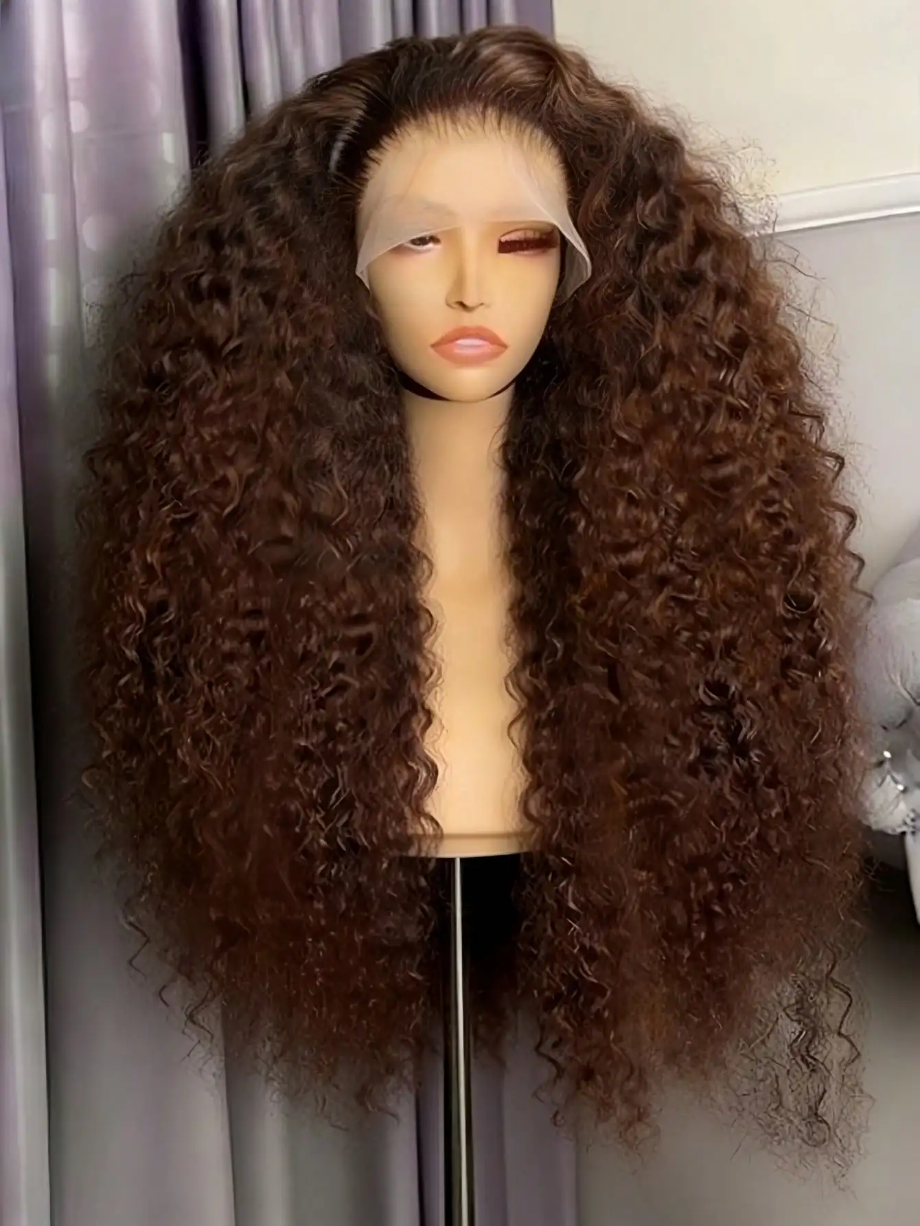 

Коричневые кудрявые парики с кружевной передней частью 13x4, 200% плотности, прозрачные, глубокая волна, из натуральных волос, предварительно сшитые, без клея, с детским волосом, для женщин
