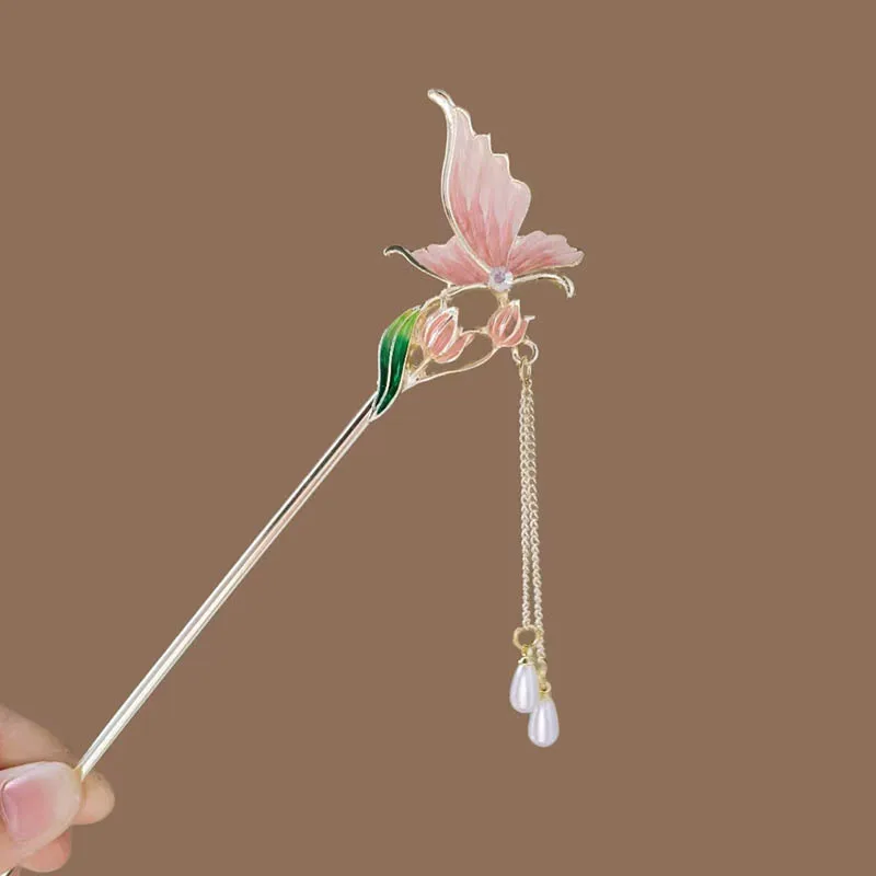 

Древний колокольчик ветра, орхидея, заколка-бабочка, кисточка, аксессуар для волос, хитающий шаг, ханьфу, чонсам, заколка для волос со спиральной заколкой