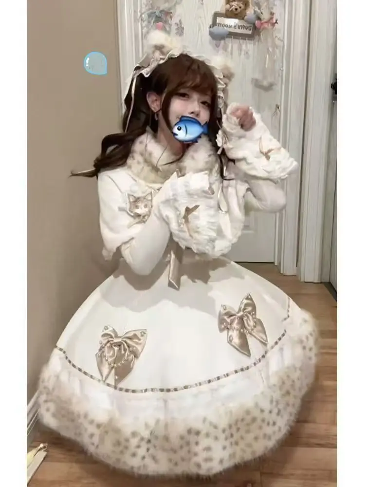 2026 جديد عيد الميلاد ورأس السنة الجديدة تاريخ رداء فتاة حلوة لوليتا تنوعا أعلى قصيرة أفخم عباءة سميكة نفخة تنورة 3 قطعة مجموعة hotsale