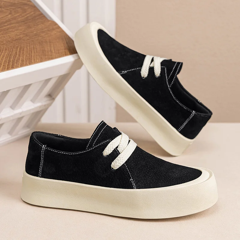 Autumn Winter Men Retro Second Layer Pigskin Skateboard Shoes Vintage Fashion Wear‑Resistant Non‑Slip  Male Casual Flat Sneakers
