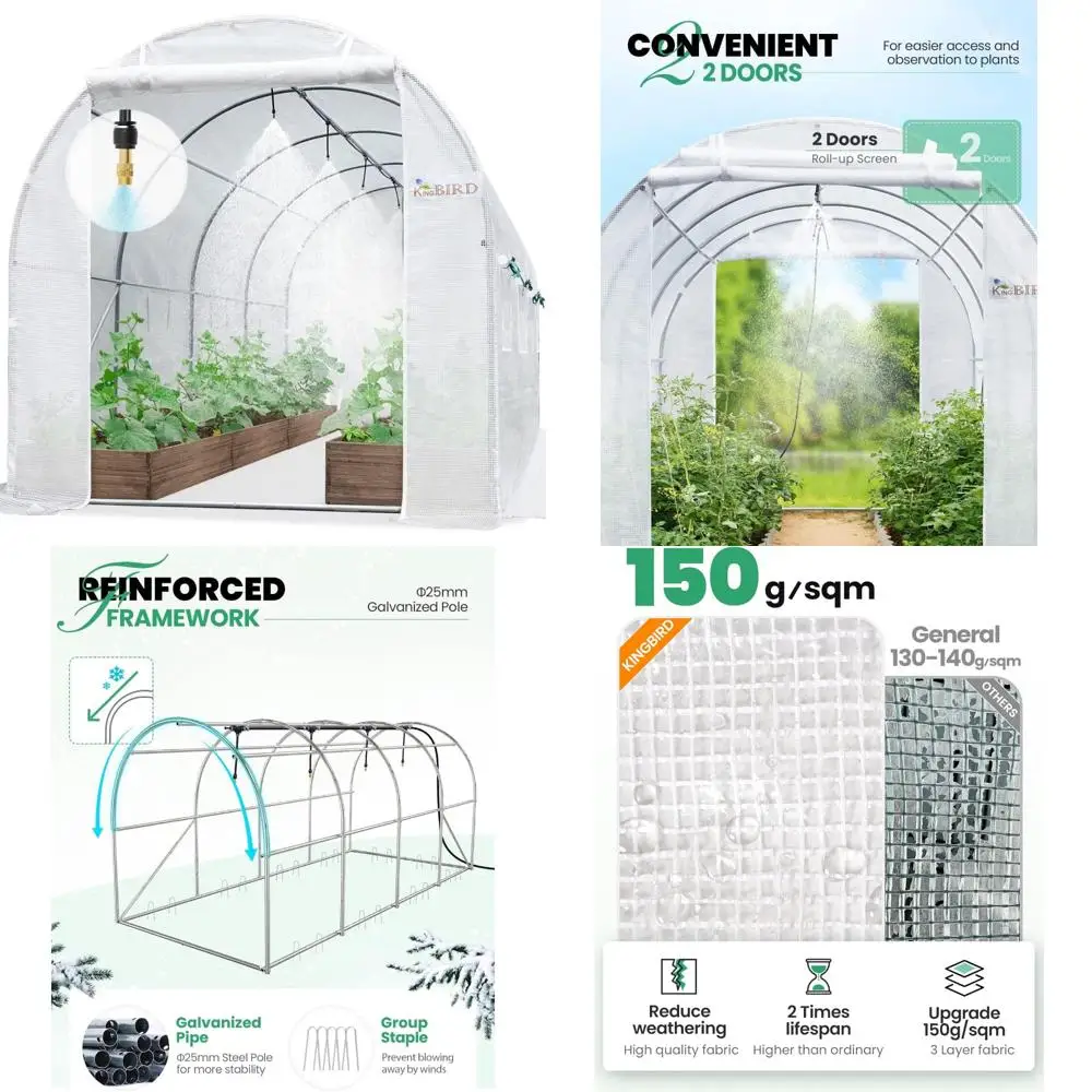 

Outdoor Premium 15x6.6x6.6FT Greenhouse - Heavy Duty Steel, Mesh Door, Screen Window Garden House