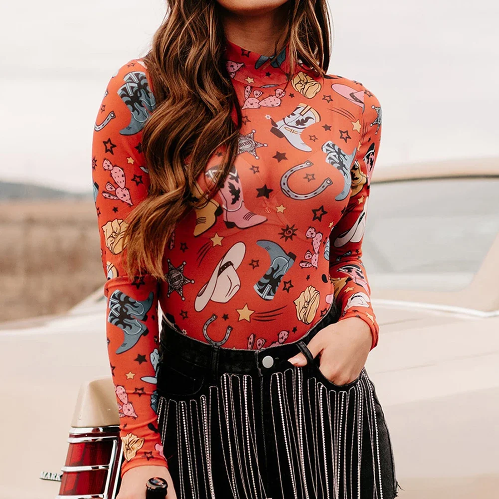 الملابس الداخلية المثيرة المرأة عالية الرقبة طويلة الأكمام ضيقة راعية البقر الأحذية الكاملة المطبوعة رومبير ملابس داخلية مريحة يوتار #3