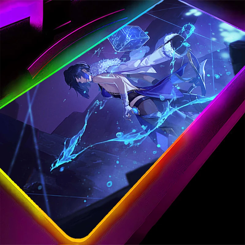 Tapis de souris LED RGB g-genshin Impact Yelan, tapis de jeu pour ordinateur portable, accessoires pour PC, tapis étendu en caoutchouc pour bureau, tapis de bureau antidérapant