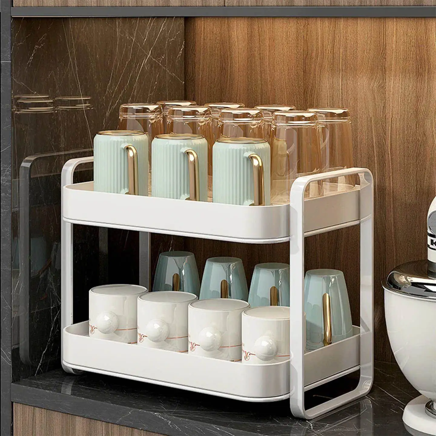 

Double Layer Glass Tea Cup Draining Tray Home Living Room Cup Holder Rack Perchance Drainage Plate Household Desktop Tool