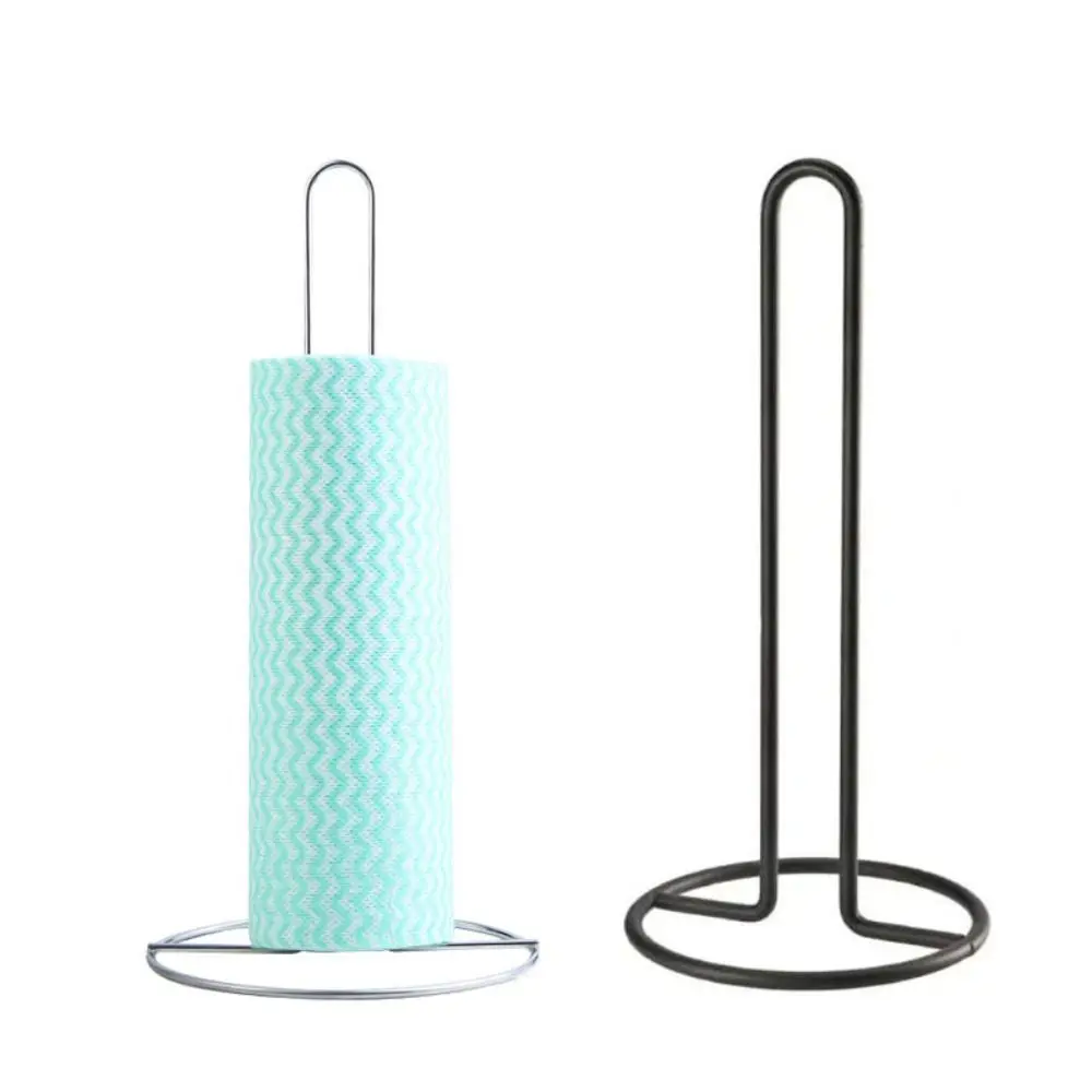 Stainless Steel Roll Paper Towel Holder Free Standing Black/Silver Vertical Napkins Rack One-handed Tear Tissue Stand