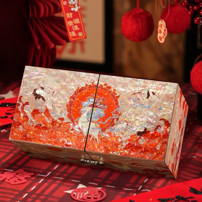 Dian Lacquer Jewelry Box High-end Multifunctional Storage Jewelry Necklace Ring Bracelet Box Guochao Wedding Gift