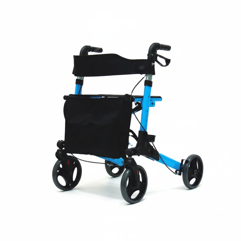 

Aluminum Alloy Rollator, Heavy Duty 120kg/264lbs Folding Walking Aid, Disc Brake Waterproof Walker, Elderly Mobility Aid