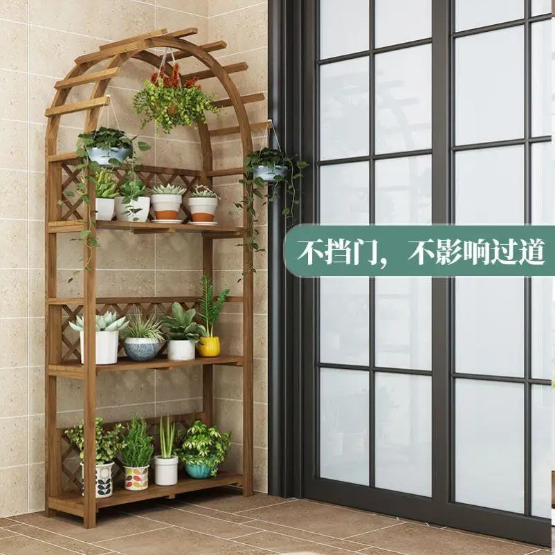 Closed balcony flower stand Anticorrosive solid wood plant balcony flower stand Shelf