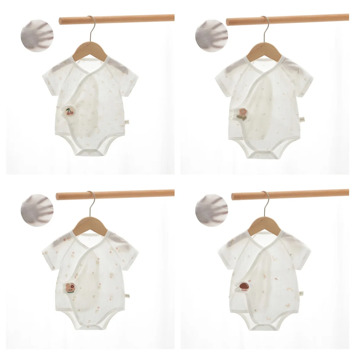 Newborn Baby Cotton Bodysuit Summer Floral Short Sleeve Thin Wrap Side One Pieces  Breathable Infant Clothes Jumpsuit