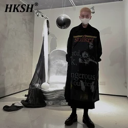 HKSH Autumn Winter New Original Design Dark Men's Tide Punk Windbreaker Chic Gothic Coat Wool Windcoat Streetwear Blazer HK2183