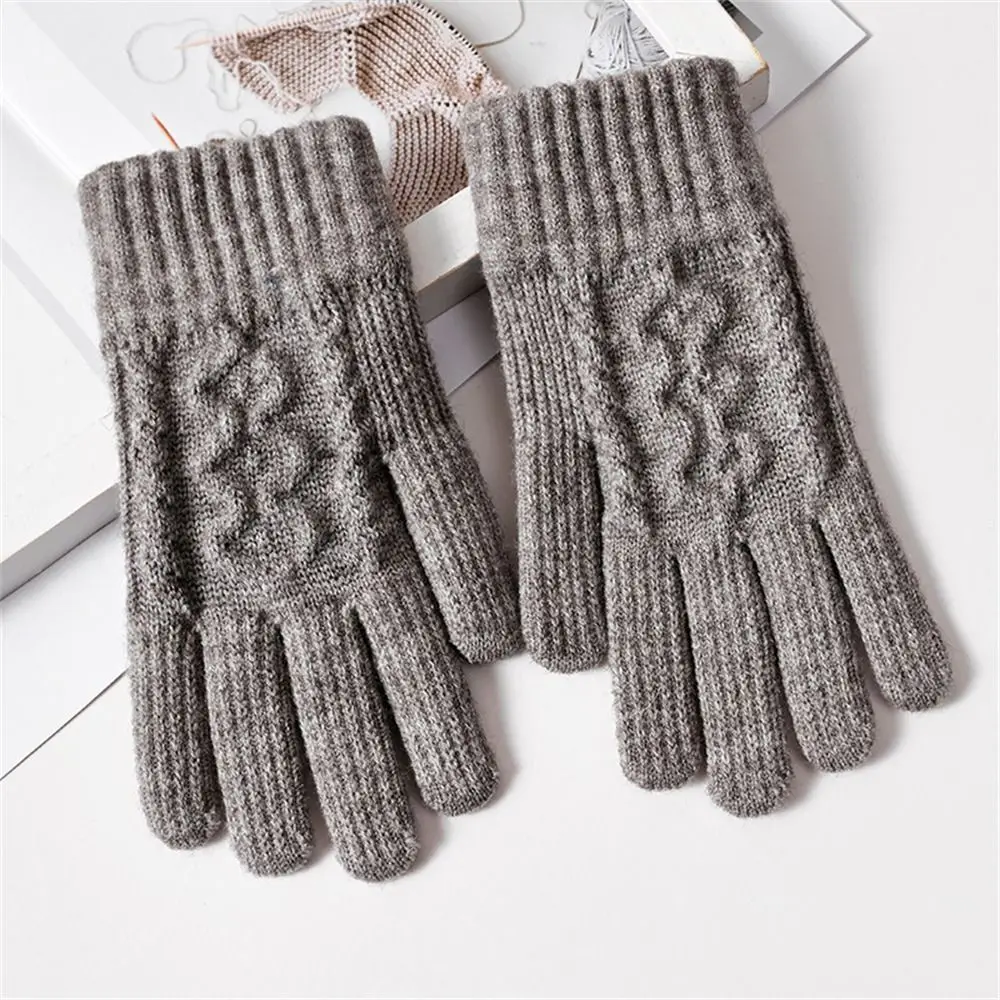 Daily Knitting Warm Gloves Thicken Elastic Knitted Mittens Solid Color Touch Screen All Finger Gloves for Men