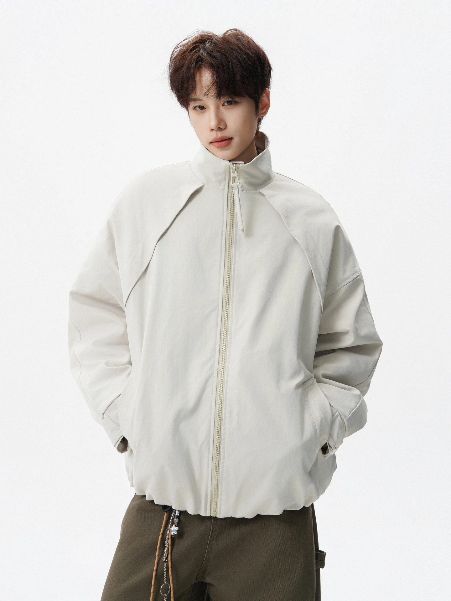 

Warm Thi Cotton Jaet Men's Casual Sle American Retro Workwear Stand Collar Loose Fit All Season Outerwear