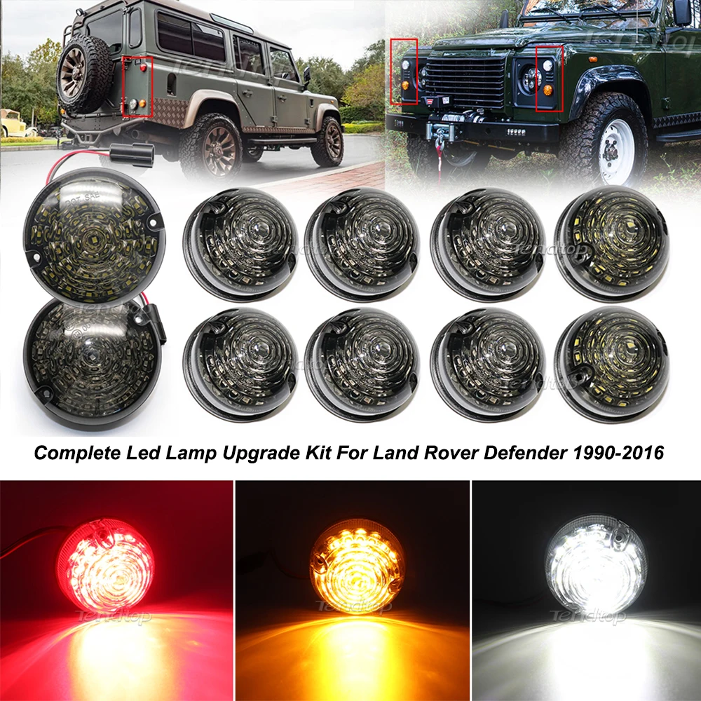 

Smoked/Clear Lens Complete Led Lamp Upgrade Kit For Land Rover Defender 1990-2016 Front Indicator Lamps Rear Fog Lights