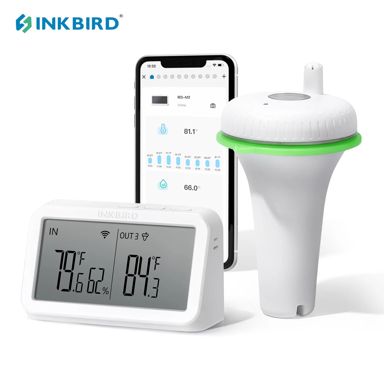 INKBIRD 2nd-Gen Wireless Floating Pool Thermometer With IBS-M2 Wi-Fi Gateway Combo Waterproof Digital Thermometer For SPA Pond