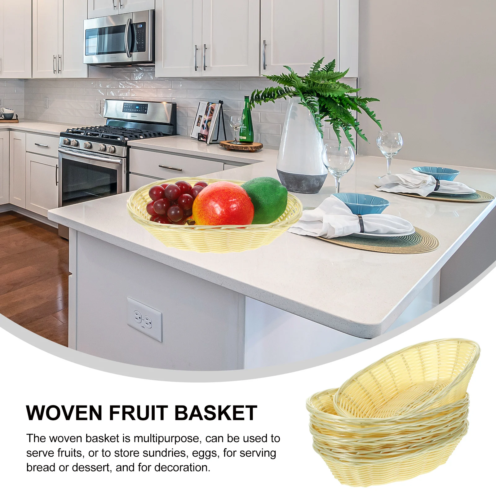 

6pcs Woven Fruit Baskets Imitation Rattan Bread Storage Baskets Kitchen Sundries Organizer Decorative Lightweight Portable Food