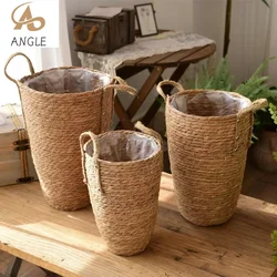 Cesta alta de mimbre Natural, maceta de flores, decoración de jardín, Cubo de lavandería, cestas de almacenamiento de ropa sucia, soportes de Juguetes