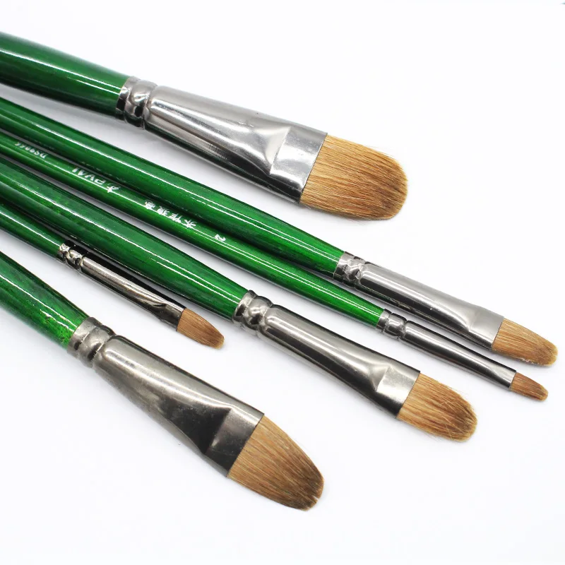 

6pcs set Professional High-Grade Weasel hair Fenugreek Oil Painting Paintbrush Filbert Tongue Peak Acrylic Line Drawing Art Set