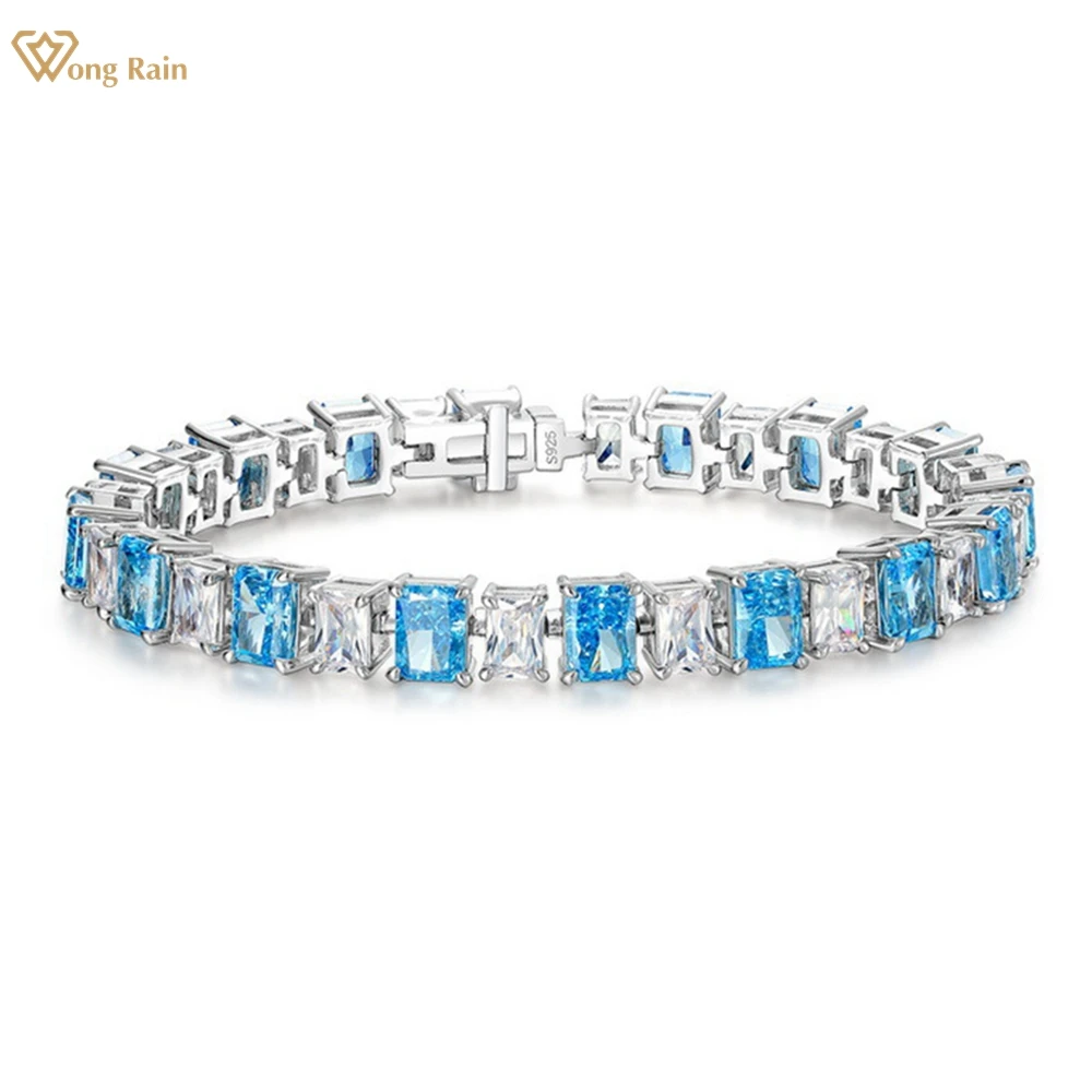 

Wong Rain 925 Sterling Silver Crushed Ice Cut Aquamarine High Carbon Diamond Gemstone Bracelets Bangle Fine Jewelry Wholesale