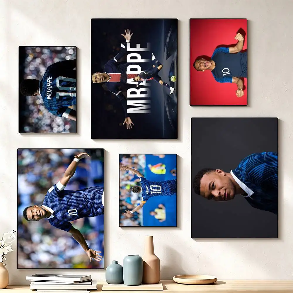 K-Kylian m-Mbappe Football Superstar  Poster Waterproof Wall Art Sticker For Bar Living Room Vintage Decor High Quality Print