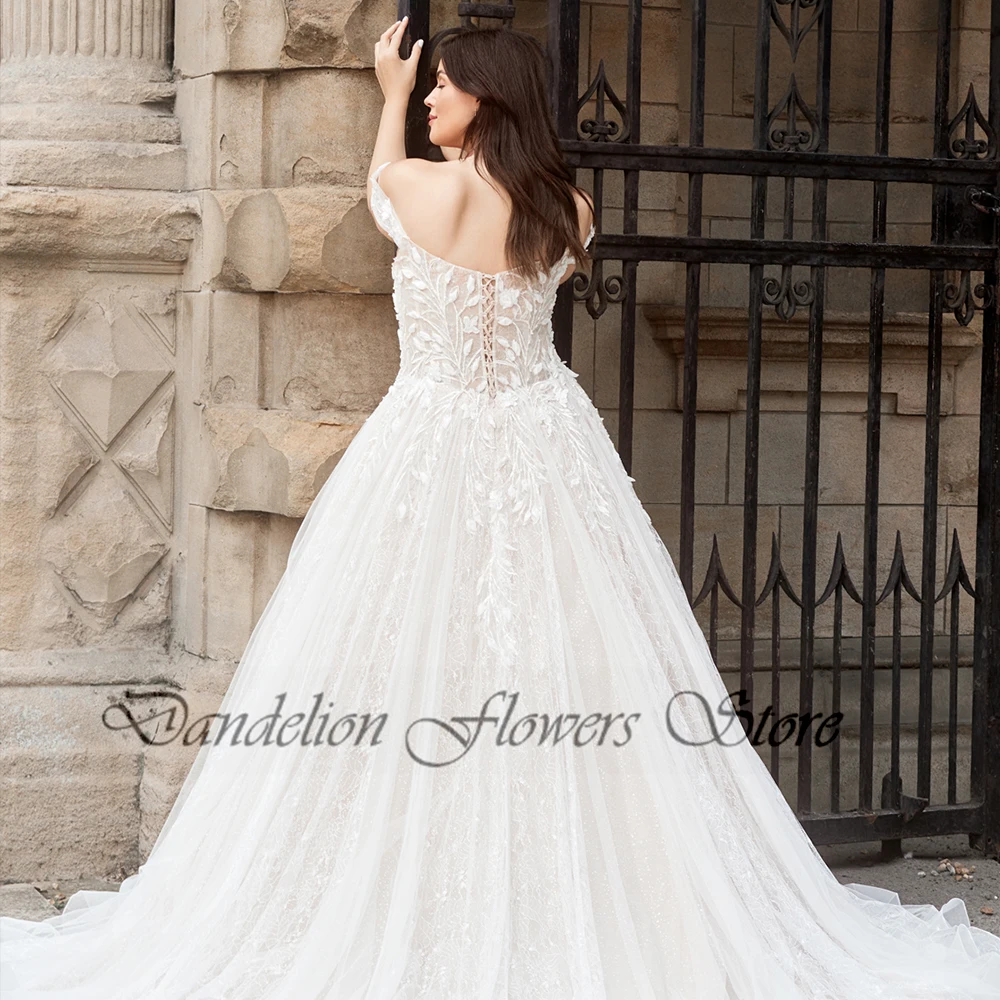 Pastrol Wedding Dresses Tulle V-Neck Off The Shoulder Lace Up Bride Gowns Lace Applique A-Line Vestido De Noiva 2023 Modernos