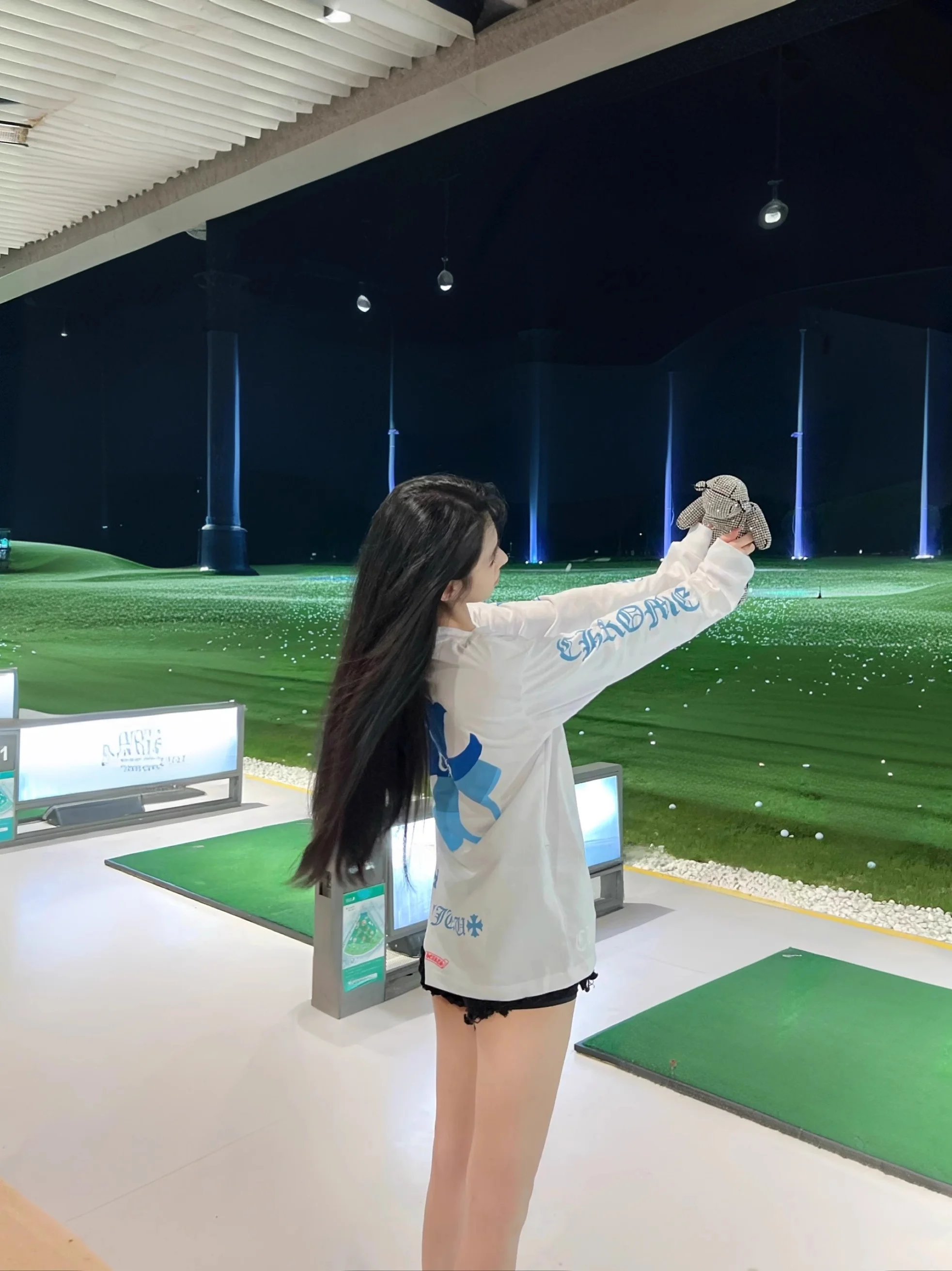 Camiseta larga holgada Sve para mujer, Top informal holgado de algodón con estampado azul de Sanskrit cruzado para ir al trabajo en verano