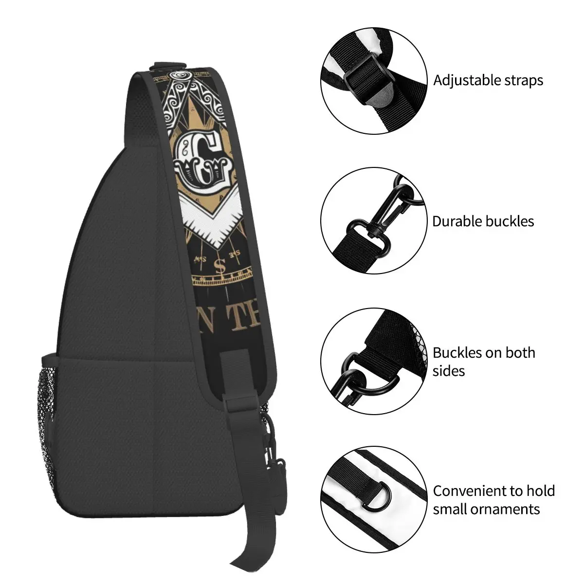 Unisex Freemasonry Square Chest Bag, Crossbody Bag, Mochilas de Ombro, Moda Esportiva, Viagem, Mulheres, Homem