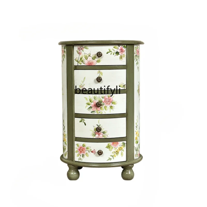 

American Country Retro Style Oval Five Bucket Clothes Closet European Style Living Room Painted Entrance Cabinet