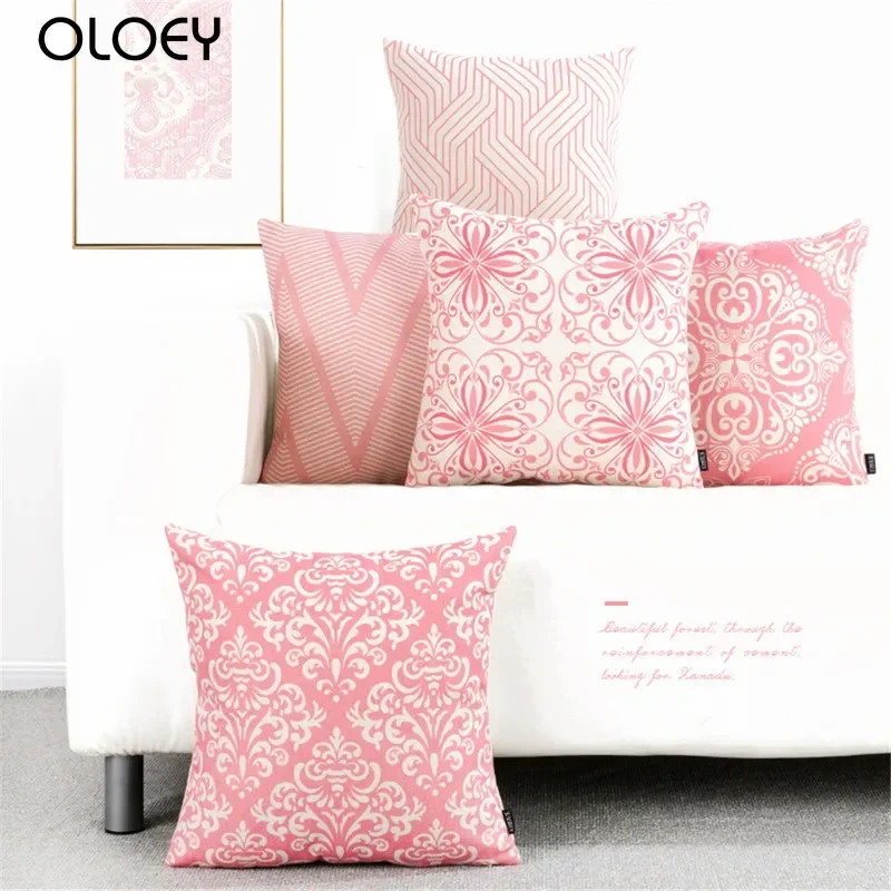

Pink Pattern Geometric Linen Soft Pillowcase, Size 45cmx45cm, Home Bedroom Office Decoration, Hotel Car Decorative Pillowcase .