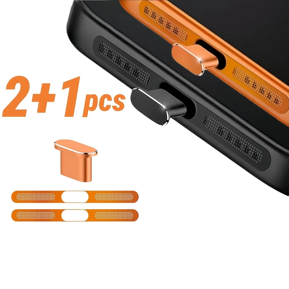 3 stuks Nieuwe Metalen Speaker Stofkap en Stofplug Set voor iPhone 17ProMax, 17Pro, Type-C Stofplug Anti-stof Beschermkap