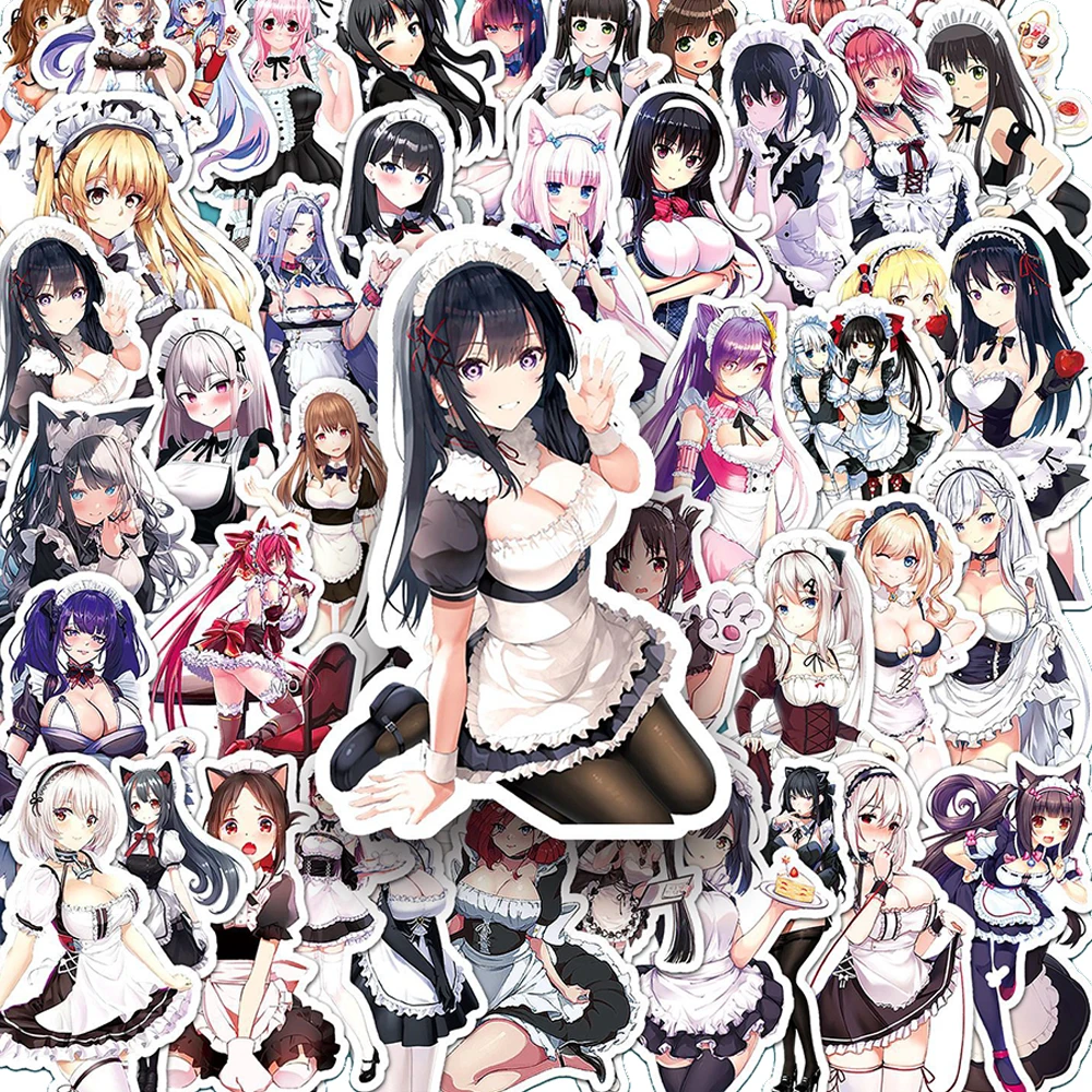 10/30/50pcs Cartoon Maid Dressing Anime Girl Hentai Stickers DIY Skateboard Phone Car Waterproof Waifu Decals Sticker for Adults