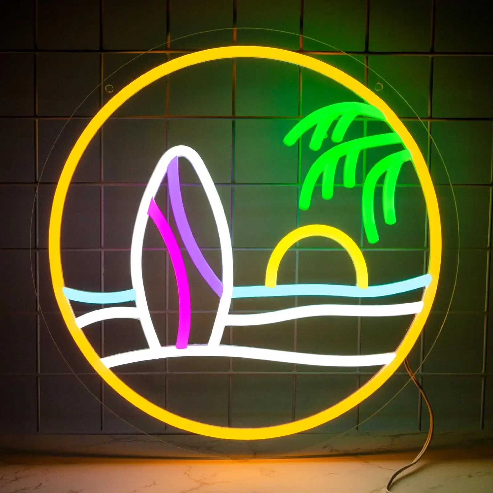 

Surf Round Neon Sign, Wall Decor Surf Neon Sign, Dimmable LED Sign for Bedroom, Kids Man Cave Playroom Beach Surf Gifts