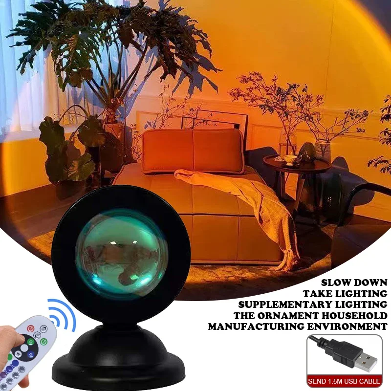 Sunset Rainbow Red Projector USB Led Night Light Sun Projection Desk Lamp for Bedroom Bar Coffee Store Wall Decoration Lighting