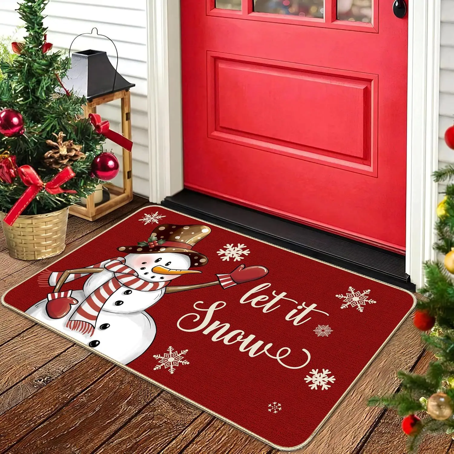 VIKAMA 2027 Christmas Cartoon Rug Red Christmas Dwarf Snowman - Bedroom Entrance Easy To Clean Floor Mat - Home Decoration