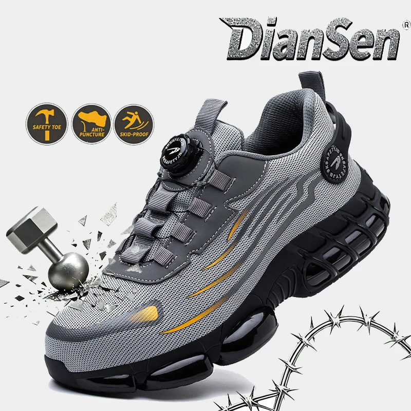 

Rotary Button Labor Insurance Shoes Breathable Mesh Surface Safety Shoes Anti-Smash and Anti-Puncture Boots Ultra-Stable Bottom