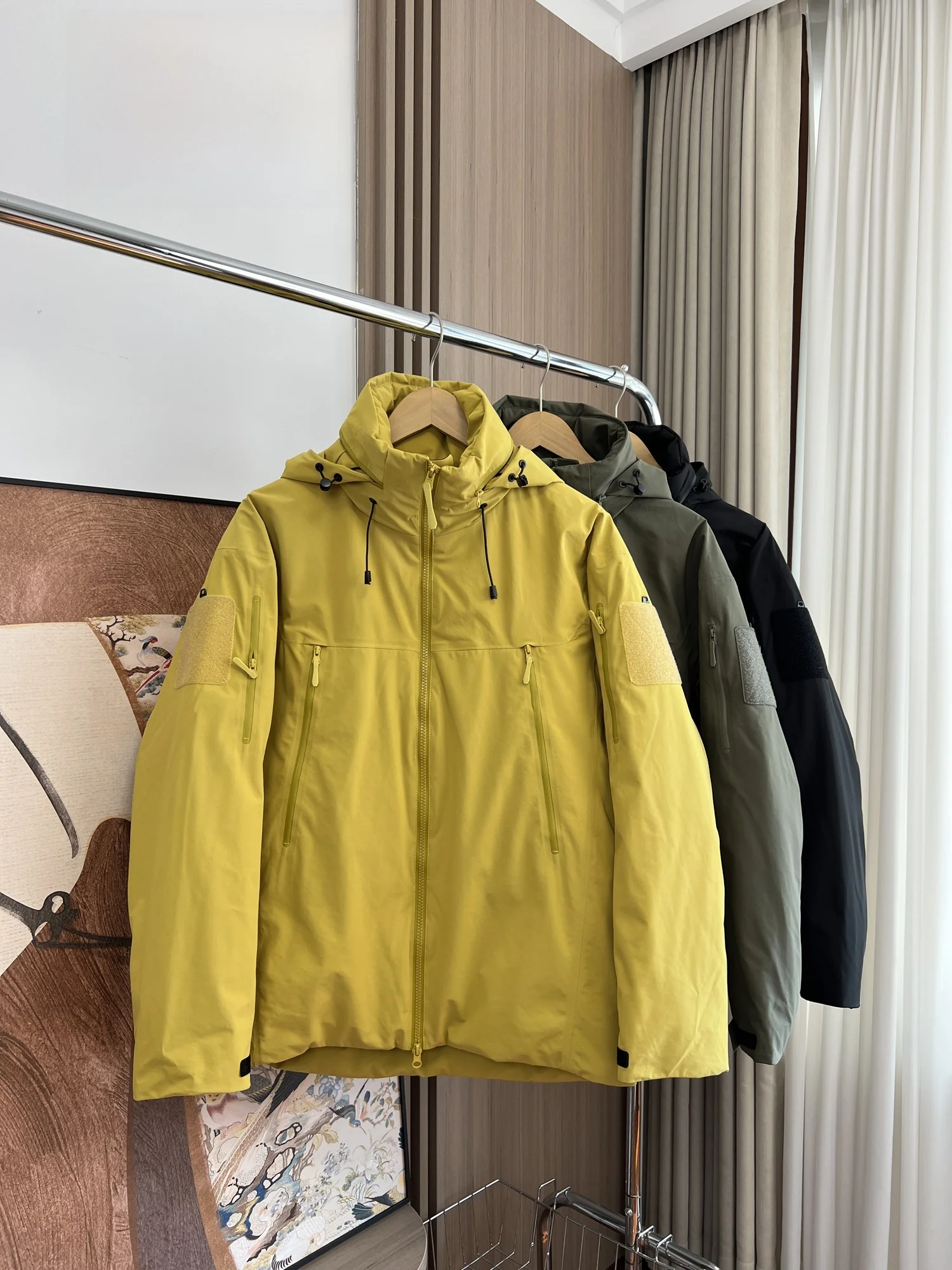 

Outdoor High-End Men's Winter Jaet 90 Du down Waterproof Warm Faionable Urban Sle Long Sve Zipper Closure Color