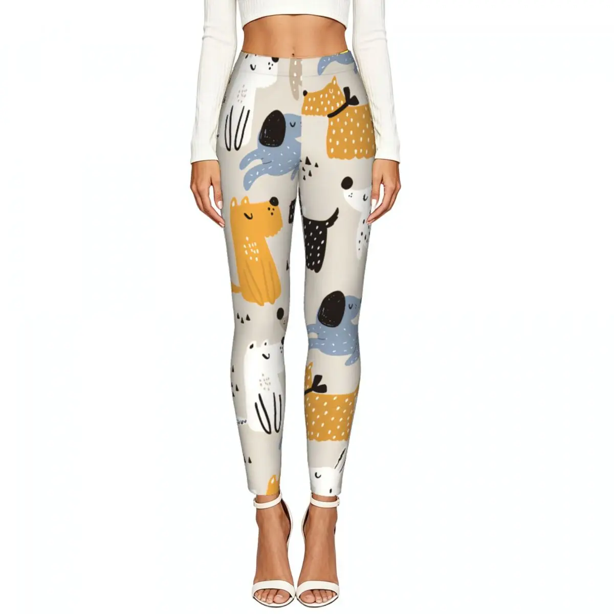 Casual Ladies Slim Leggings Scandinavian Dogs Elastic High Waist Sports Daily Wear Trousers