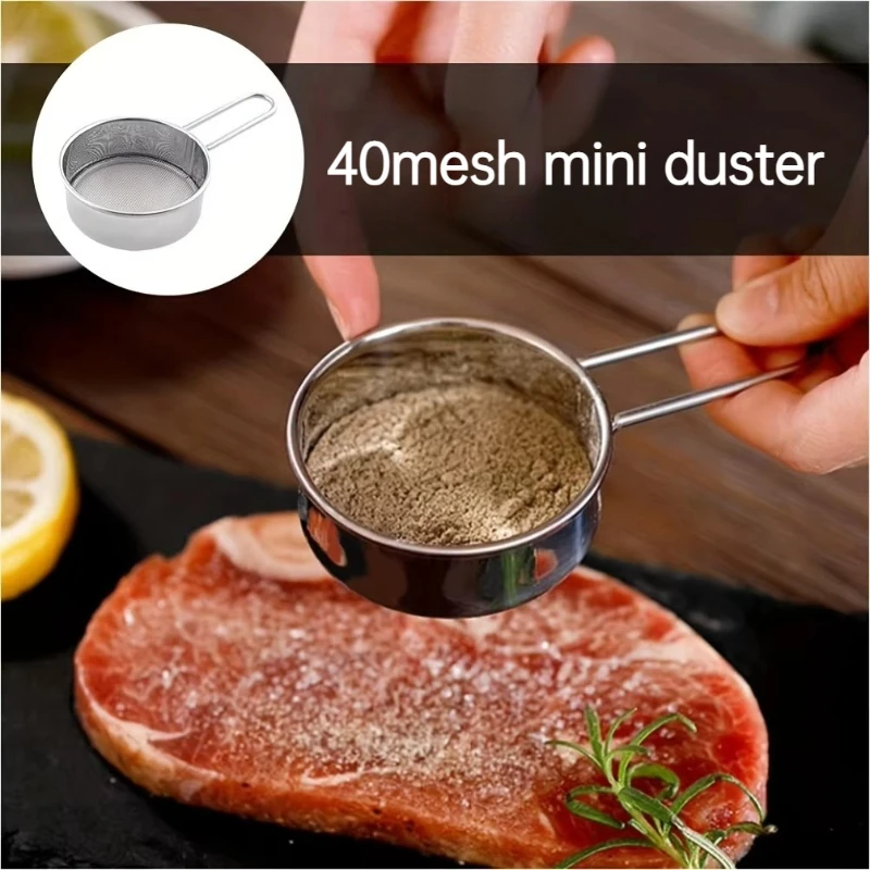 1pc 40 Mesh Mini Flour Sifter Stainless Steel Powder Sieve for Sugar Cocoa Baking Tools Fine Mesh Filter Kitchen Baking Supplies