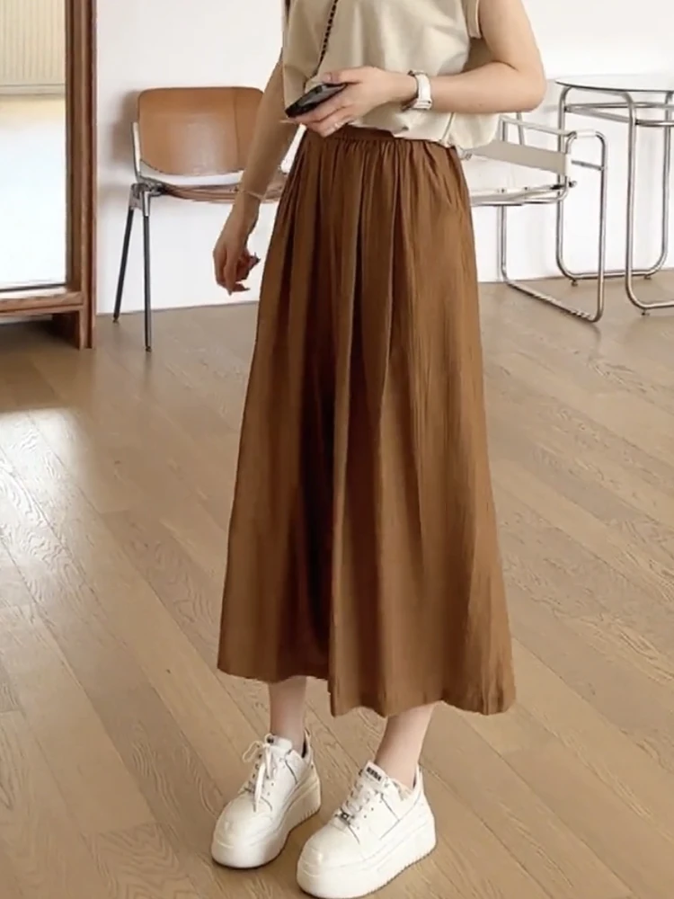 Ijs Zijde Sembach Wijde Pijpen Broek Vrouwen Zomer Dunne Hoge Taille Afslanken Drapey A-lijn Rok Losse Casual Kleine Maat Broek Rok