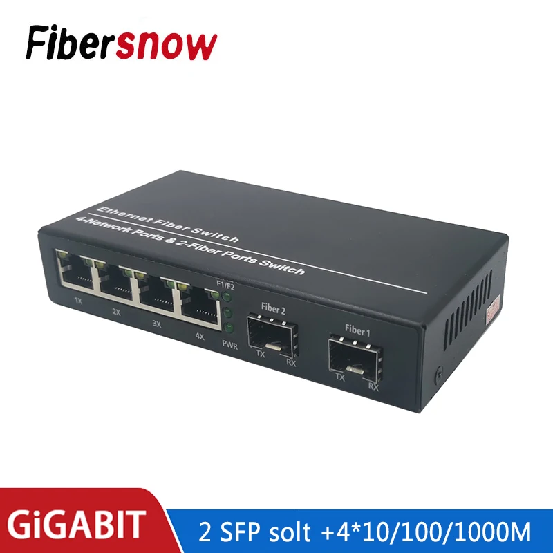 Gigabit Ethernet switch Fiber Optical Media Converter 4 RJ45 2 SFP 10/100/1000M UTP fiber Port Board PCBA 2F4E 2SFP4E