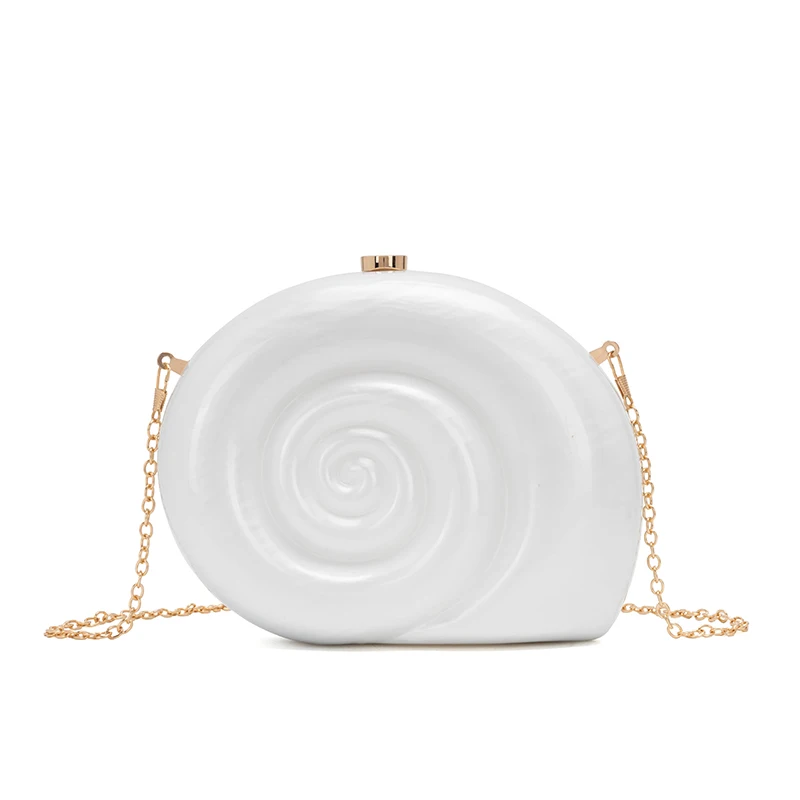 

Stylish Snail-shaped Clutch Bag Elegant Pearlescent Acrylic Evening Bag for Wedding Banquet Cocktail Chain Cross-body Purse