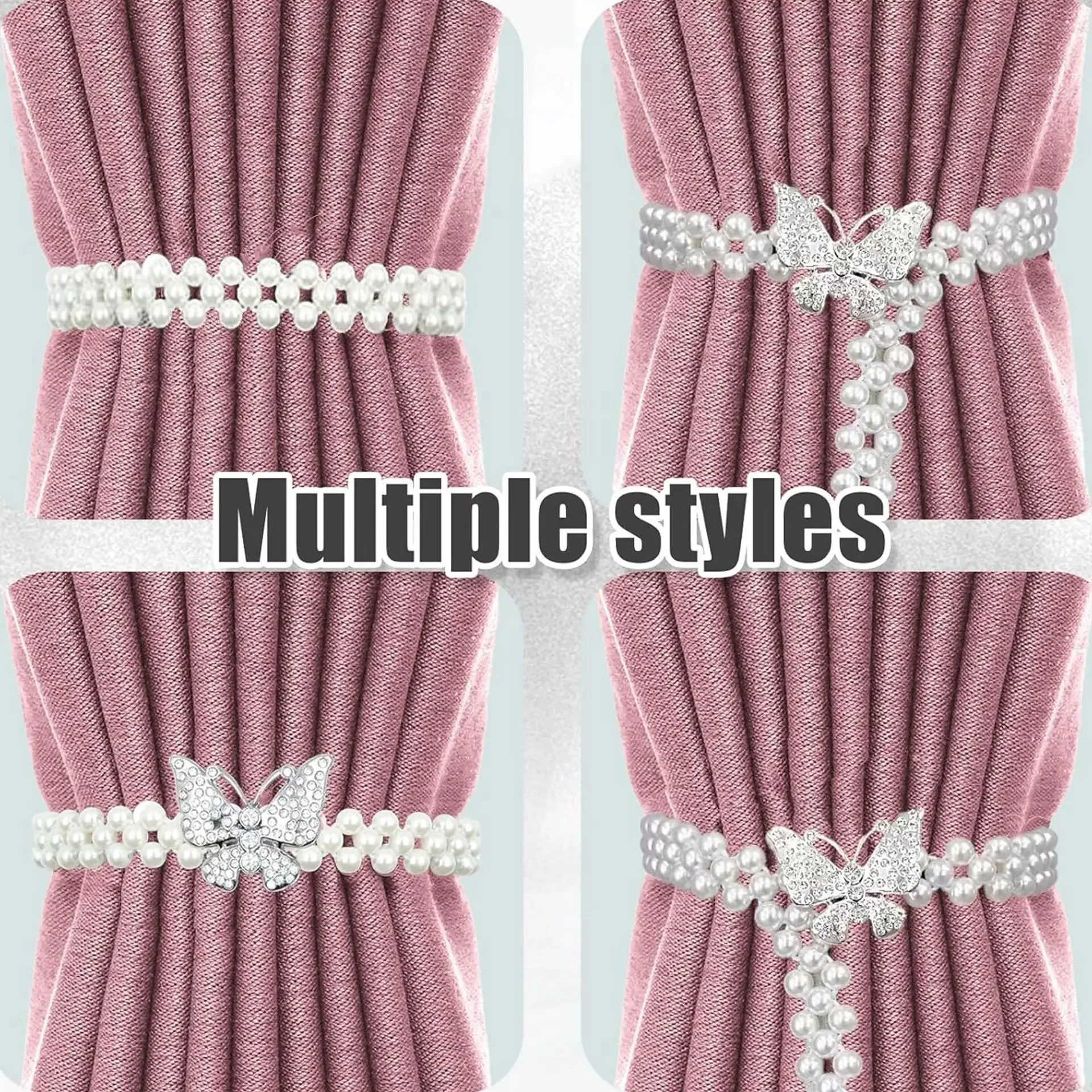 Farmhouse Rustic Window Decor Bohemian Pearl Butterfly Curtain Tie Back Elastic Bow Clip Cute Drapery Holder