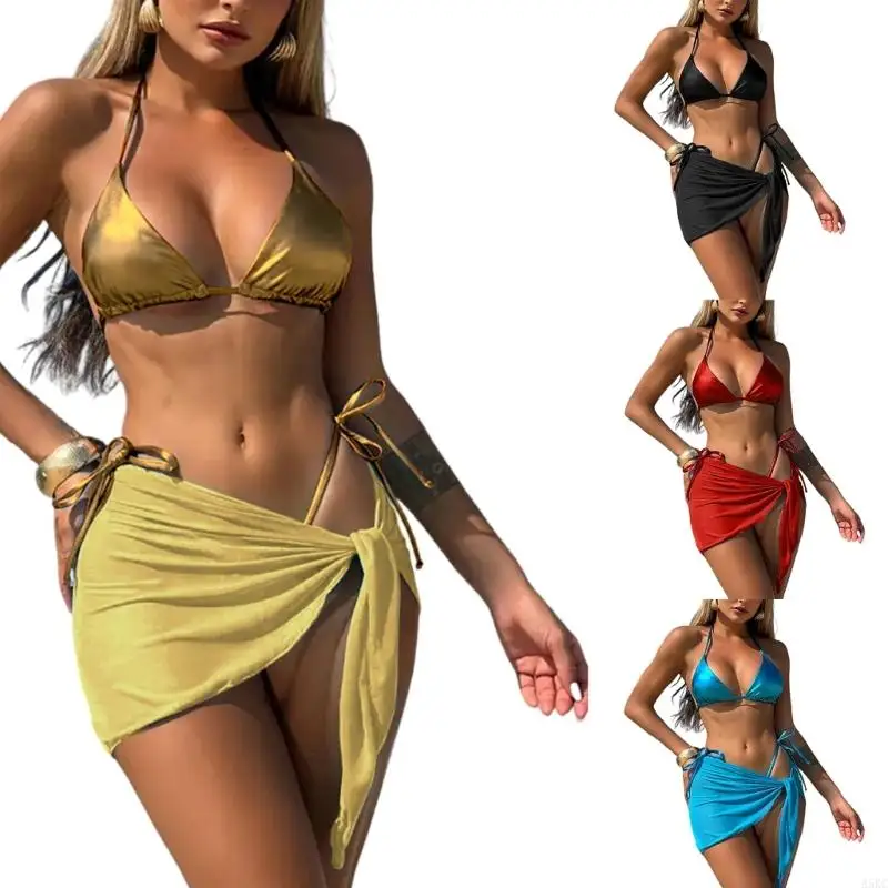 Design diviso Tankini Set da 3 pezzi Set elastico Gonna copertura anca comprendeva costume da bagno a colore solido per