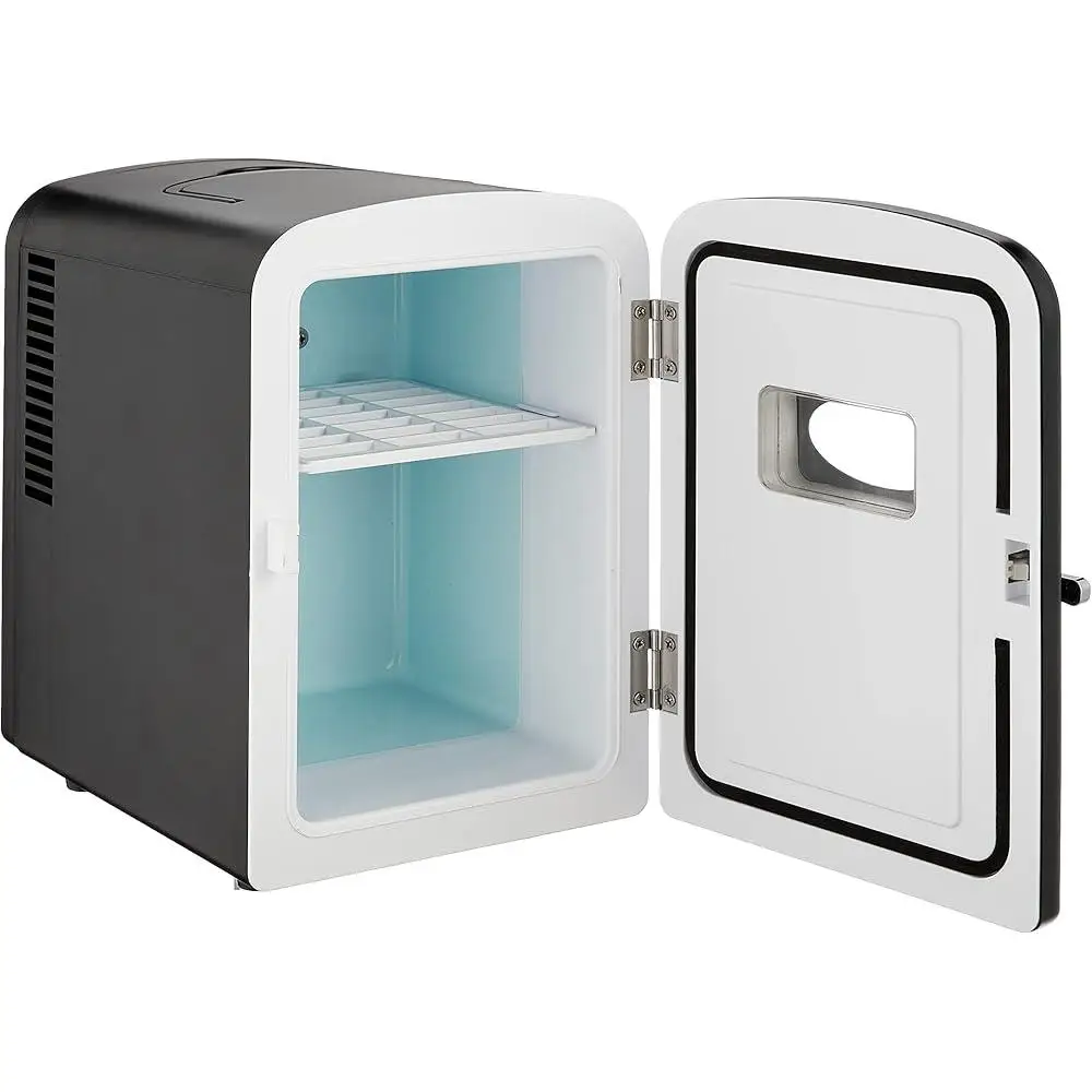 Mini Retro Beverage Refrigerator 6 Cans Compact Countertop Drink Cooler Energy Efficient Freezerless Portable Black