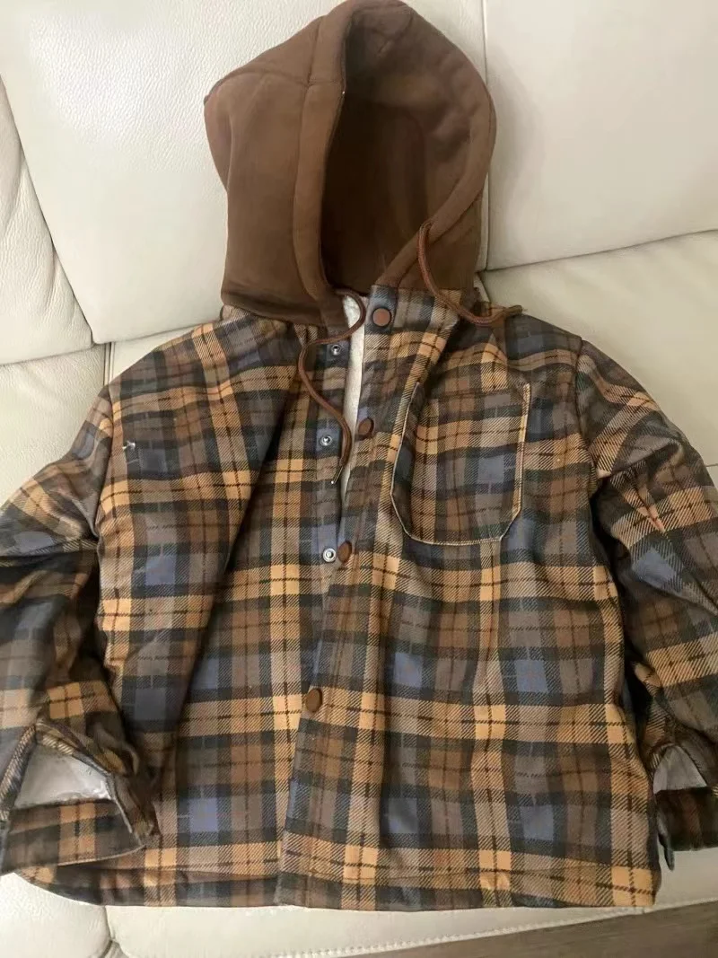 2026 New Boy Jackets Plaid Fleece Thickness Autumn Winter Kids Coats Fashion Children Outerwear 1 2 3 4 5 6 7 8 Years