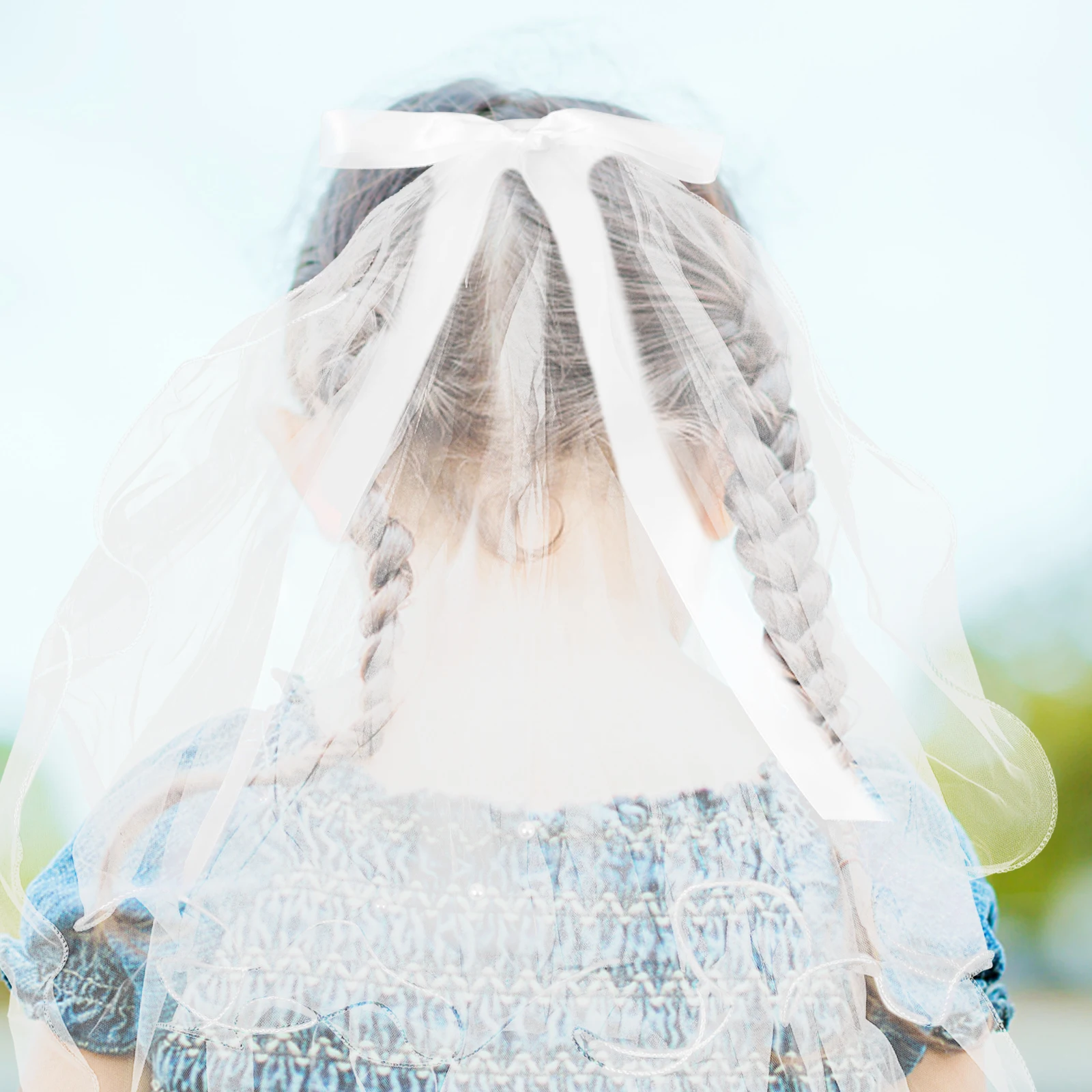 

Girl First Communion Veils White Lace Long Two Layers Wedding Veil Elegant Satin Bowknot Flower Girl Veils Baptism Communion