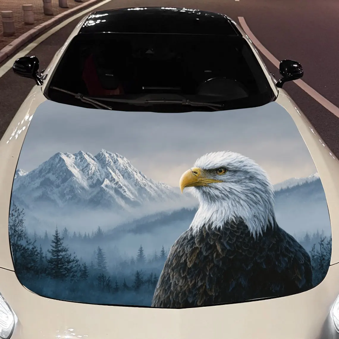 Car Decals An Eagle Exuding Majestic Tranquility And Alpine Grandeur Amid A Snowy, Mountainous Landscape Car Hood Sticker, Water